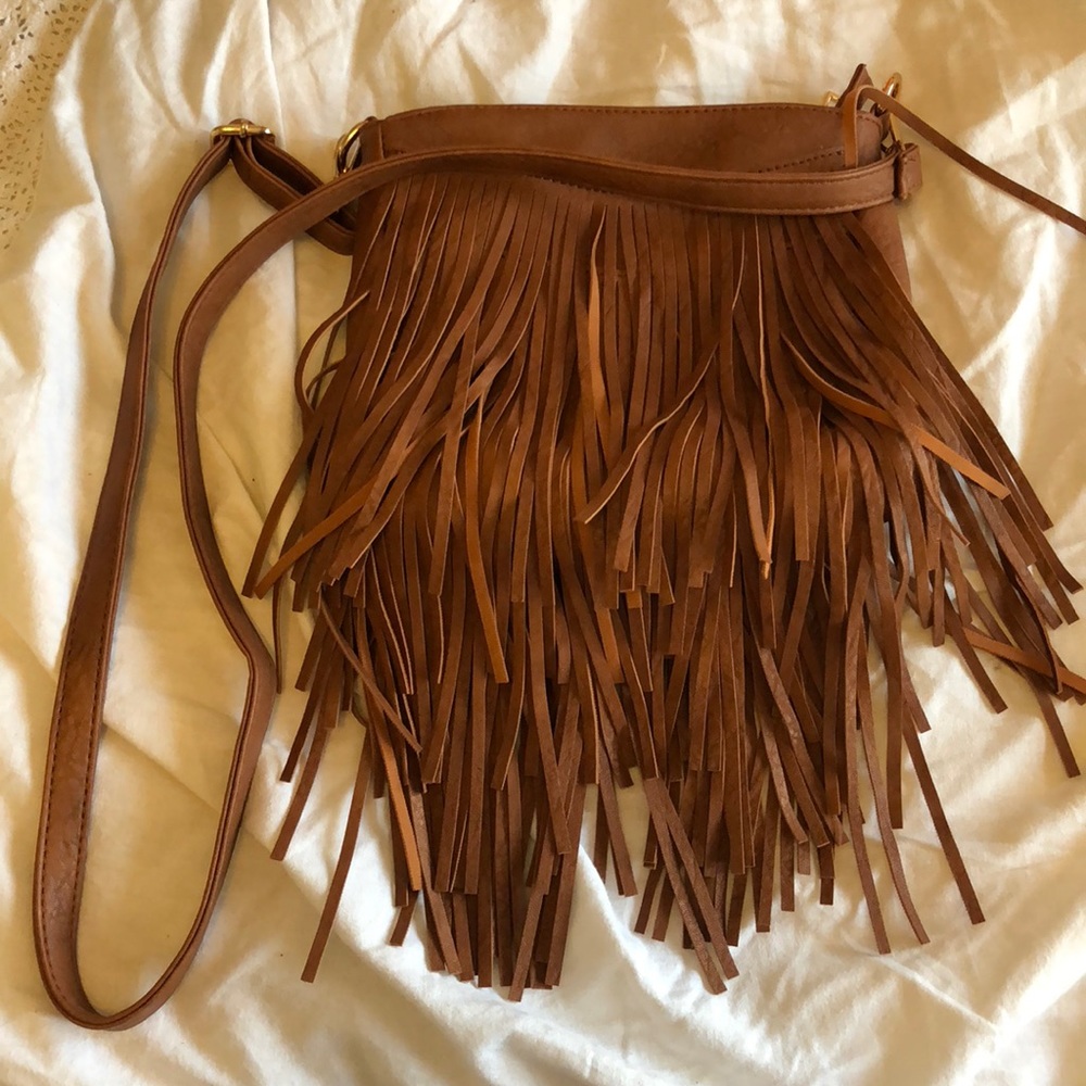 Leather fringe crossbody